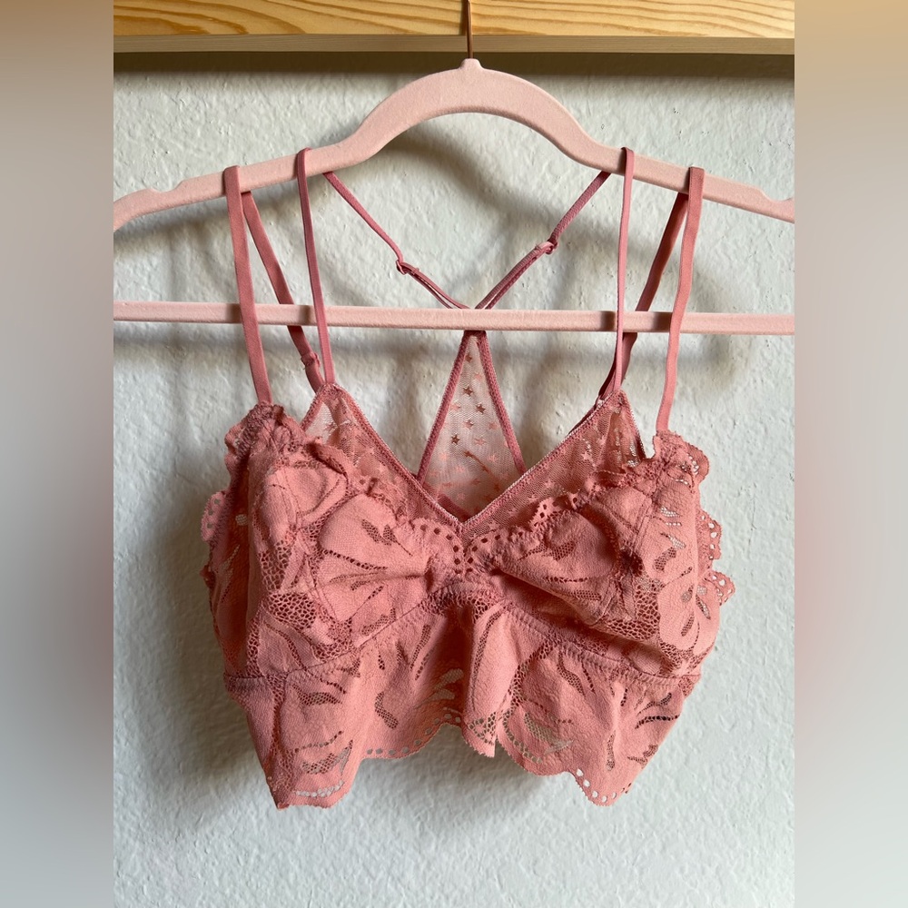 Aerie Pink Lace Bralette with Strappy Detail